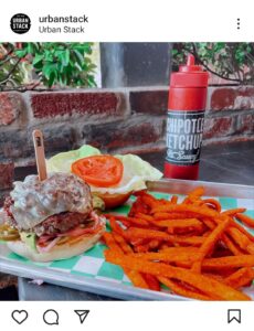 Urban Stack burger with sweet potato fries