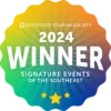 Multi color seal with text announcing Souteast Tourism Society 2024 Winner, Signature Events of the Southeast.