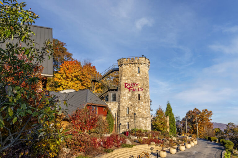 Lookout Mountain Tower at Ruby Falls with fall foliage